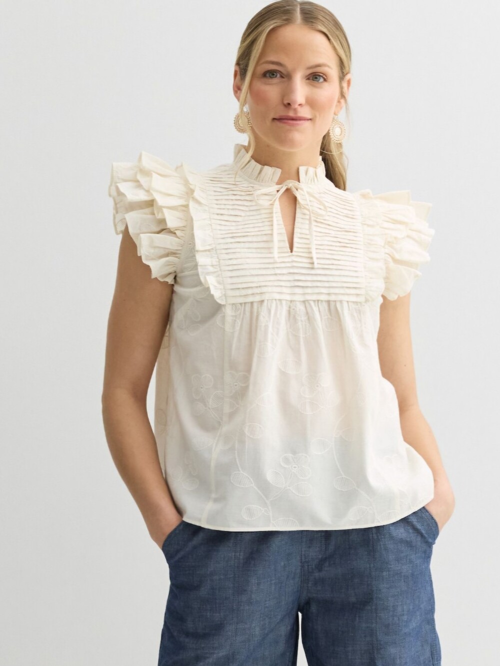 Farmers Market White Ruffled Top - NWT
